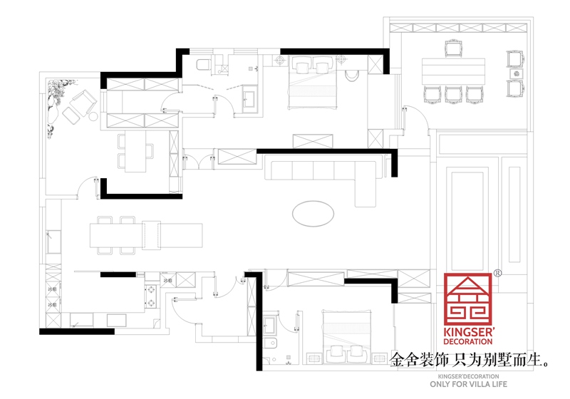 天山熙湖200平新中式洋房裝修平面布局圖