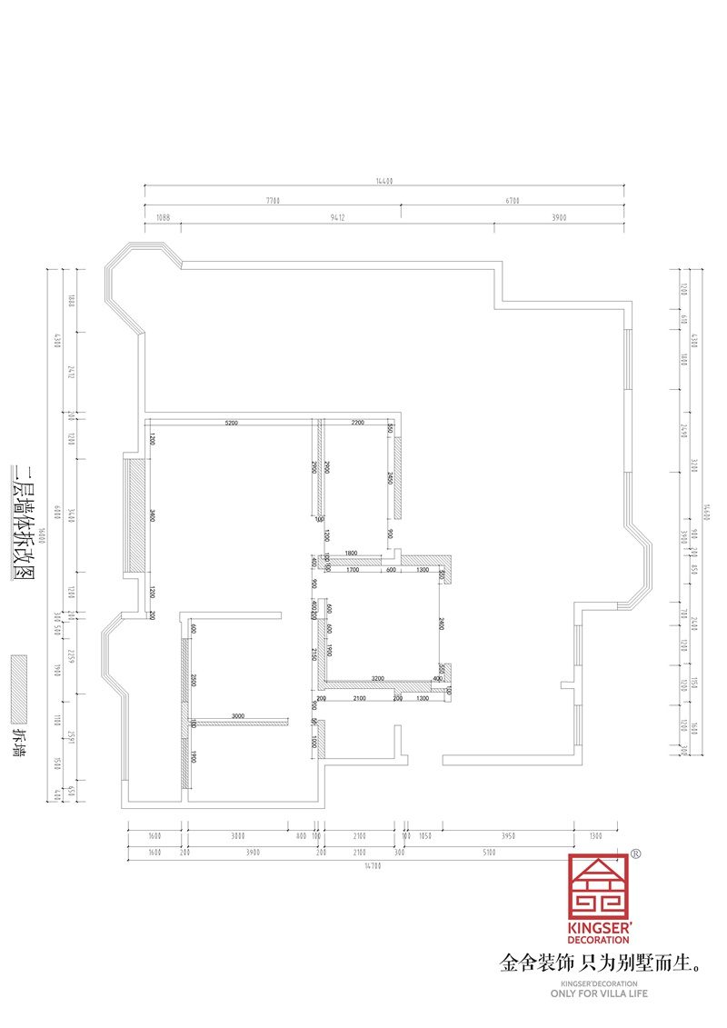 榮盛華府340平頂躍戶型二層墻體拆改圖