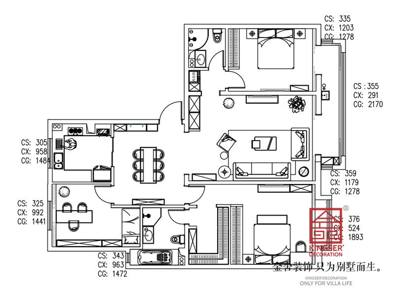 建投十號院三室二廳一廚兩衛(wèi)戶型平面布置圖