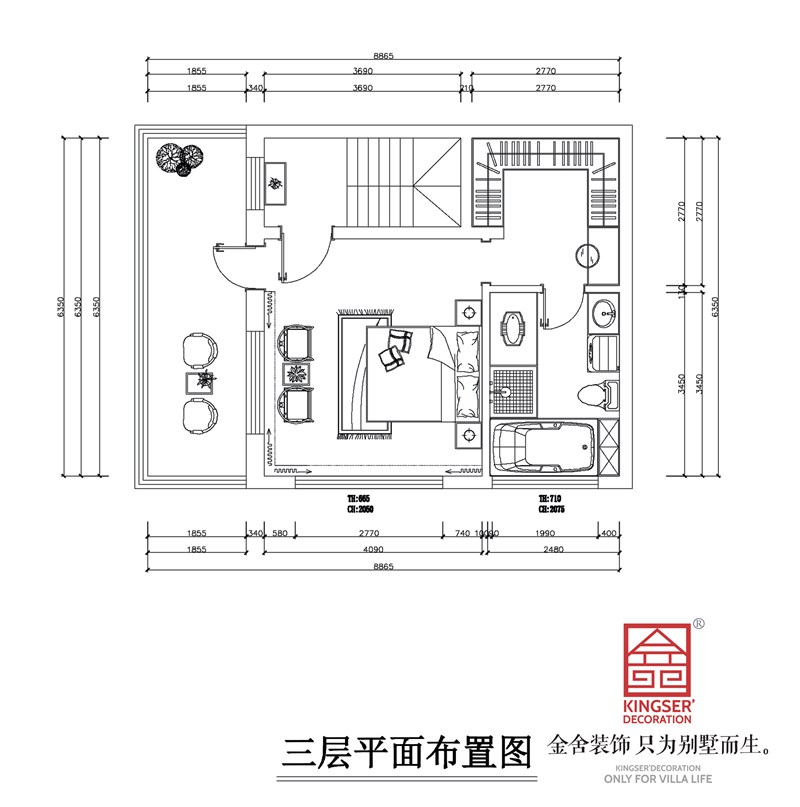 龍湖天宸原著獨棟別墅三層平面布置圖